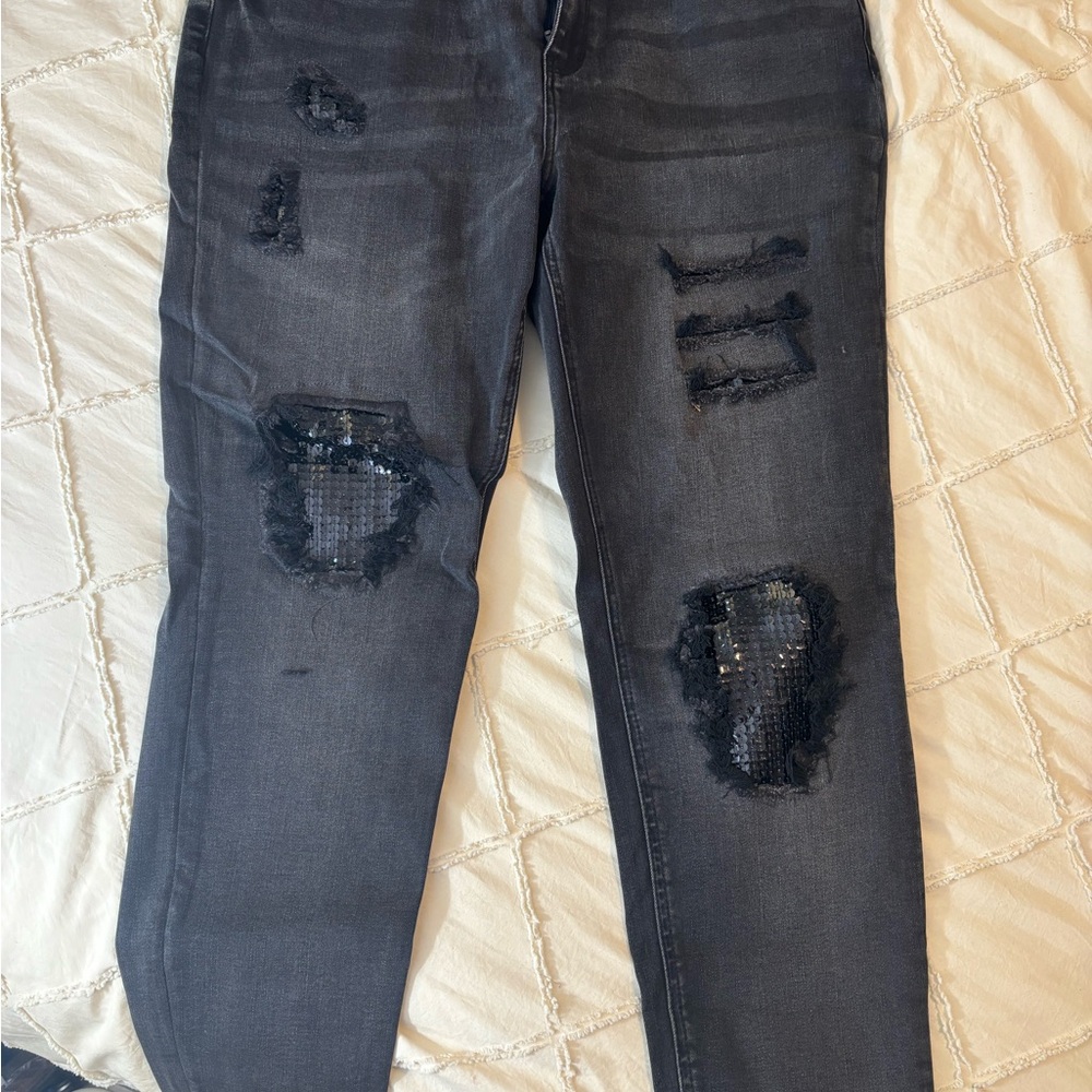 K Jordan Black Straight Leg Jeans with Sequin Details